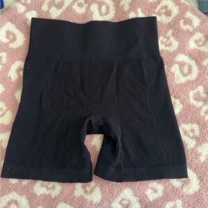 Black Ribbed High-Waisted Shorts